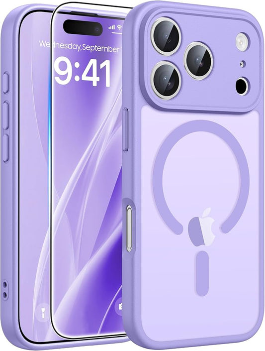 FNTCASE for iPhone 17 Pro Max Case: [Compatible with Magsafe] Translucent Matte Cases with [Full Camera Protection] [Screen Protector] Military Grade Shockproof Protective Phone Cover - Light Purple