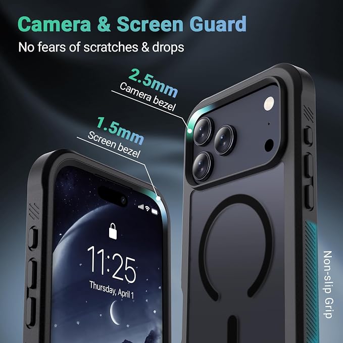 jaroco Magnetic for iPhone 17 Pro Case, [Compatible with MagSafe][Military Grade Drop Protection][Heavy Duty Protection][Non-Slip][Shockproof] 2-Layer Durable Bumper Phone Casee 6.3''-Black