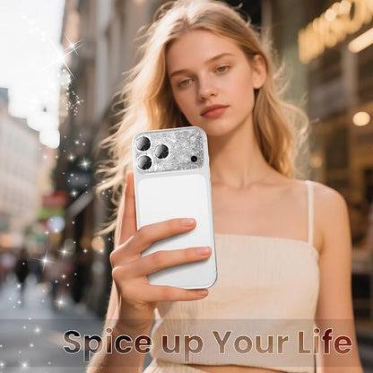 YWXTW for iPhone 17 Pro Max Camera Lens Protector, [Upgraded Glitter Design] Full Bling Sparkly Diamond Tempered Glass Screen Protector Metal Camera Cover Accessories (Glitter Silver, iPhone 17 Pro Max)