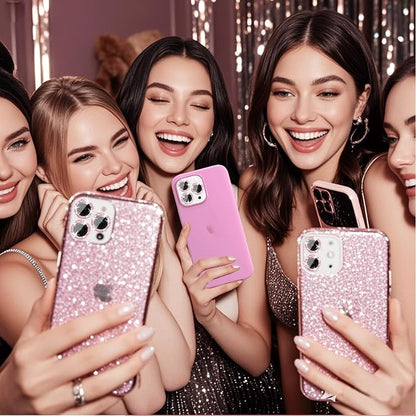 Compatible for iPhone 16 Pro/iPhone 16 Pro Max Camera Lens Protector Bling, Cute Sparkle Glitter Luxury Camera Cover for Women, Anti-Scratch (3 Protectors + 1 Extra), Pink