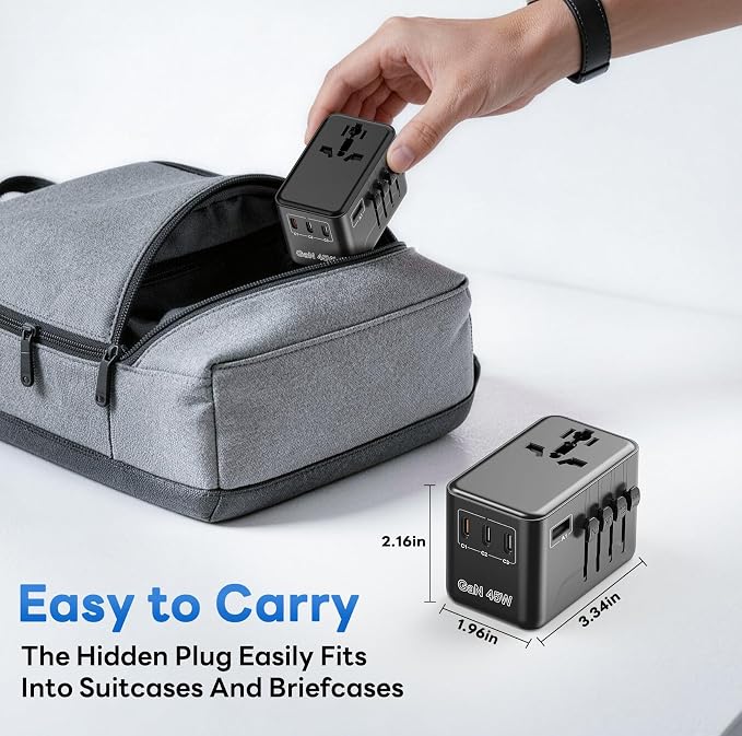 Universal Travel Adapter, 45W International Power Adaptor Type D/G/C/I/A | Fuse Auto-Resetting, GaN Fast Charging, All in One Plug Adapter, Portable Travel Essentials