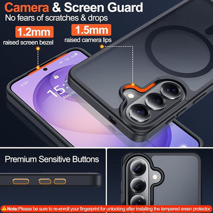 MOZOTER for Samsung Galaxy S26 Case with Magnetic,[Compatible with MagSafe][12Ft Military Dropproof][2*Screen Protector] Translucent Slim Shockproof Holsters Case for S26-Black