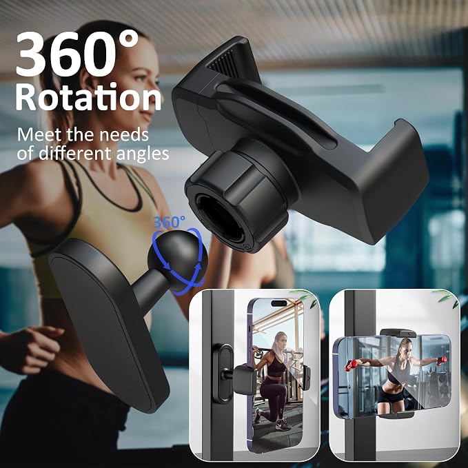 Magnetic Gym Phone Holder 360°Adjustable Magnetic Phone Holder Gym Magnet Phone Mount for Gym Compatible with 4.7-6.5" Smartphones