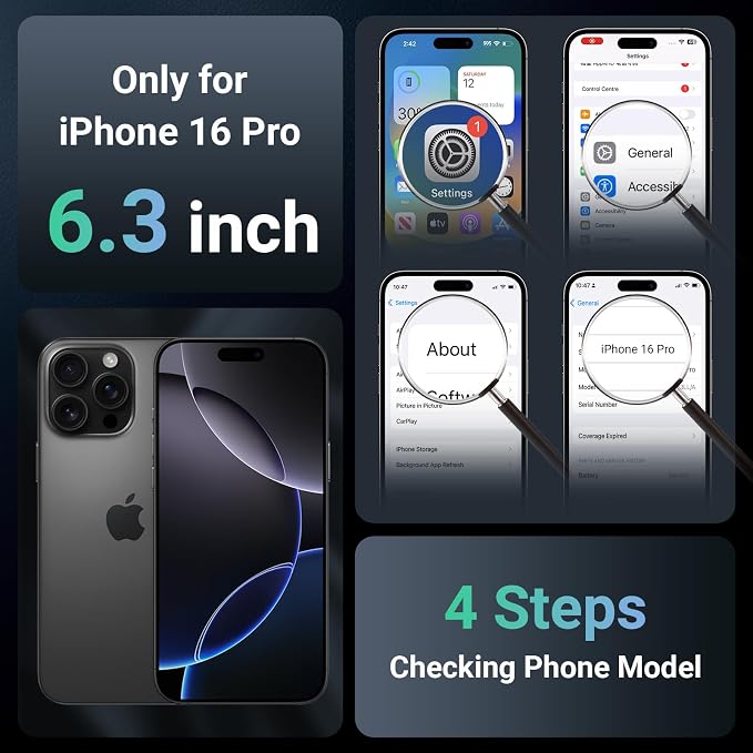 jaroco Magnetic for iPhone 16 Pro Case, [Compatible with MagSafe][Military Grade Drop Protection][Heavy Duty Protection][Non-Slip][Shockproof] 2-Layer Durable Bumper Phone Case 6.3''-Black