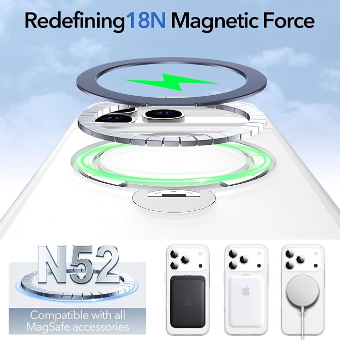 Anqrp 360° All-in-ONE Stand Case for iPhone 17 Pro Case with Rotatable Magnetic Kickstand Ring Holder, Compatible with Mag-Safe, MIL-Grade Shockproof iPhone 17 Pro Phone Case Cover, Mist Matte Clear