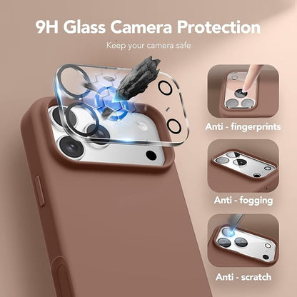 GONEZ Magnetic for iPhone 17 Pro Case, Compatible with MagSafe, [Screen Protector + Camera Lens Protector], Liquid Silicone Anti-Scratch Shockproof Protective Phone Case 6.3 inch, Brown
