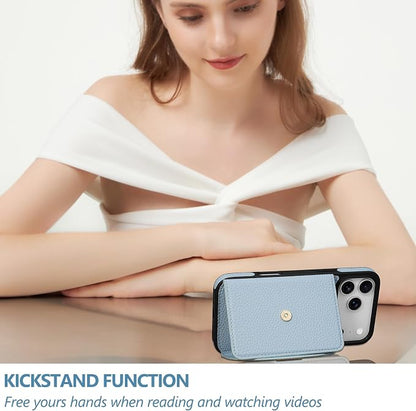 Keallce Wallet Case for iPhone 17 Pro Max 6.9'', Flip Case with RFID Blocking Card Holder Slots Kickstand, PU Leather Protective Folio Cover for Women, Blue