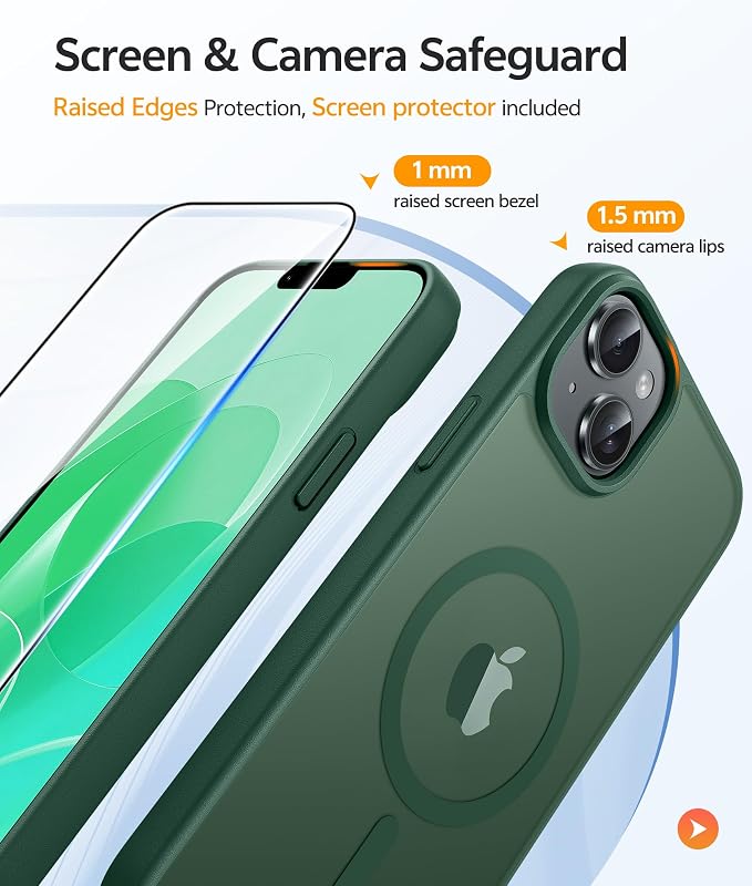 FNTCASE for iPhone 14 Plus Case: for iPhone 15 Plus Magnetic Matte Textured Military Grade Drop Protection Translucent Cell Phone Cover - Slim Shockproof Protective Bumper Phonecase