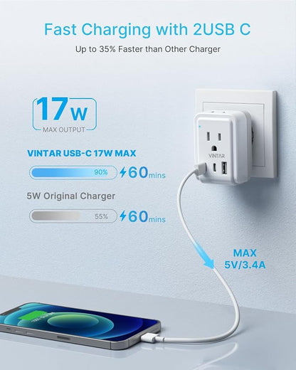 3 Pack South Africa Travel Plug Adapter, VINTAR Foldable Type M Adapter with 2 AC Outlets 3 USB Ports(2 USB C), Africa Travel Essentials for US to South Africa Namibia Nepal Malaysi