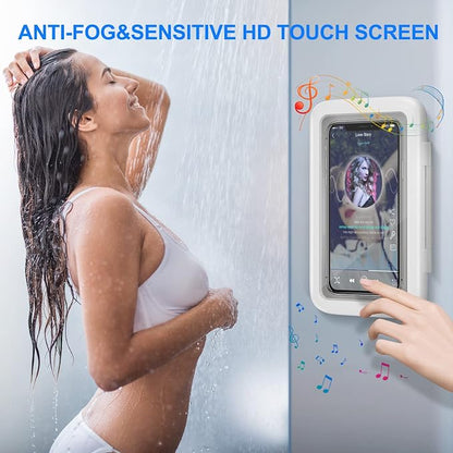 KUNSLUCK Shower Phone Holder Waterproof, 480° Rotation Shower Phone Mount, Anti-Fog HD Sensitive Touch Screen Phone Holder for Shower, Bathtub, Compatible with 4.7" - 6.8" Cell Phones（Pearl White）