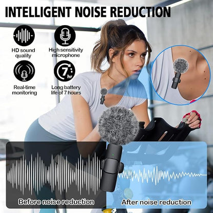 Mini Microphone,3 in 1 Wireless Lavalier Microphones for iPhone/iPad/Android/Camera(Lightning/USB/3.5 mm Jack),2 Pack Bluetooth Microphone with on Mute/Noise for Video Recording Vlog,Youtube,Tiktok