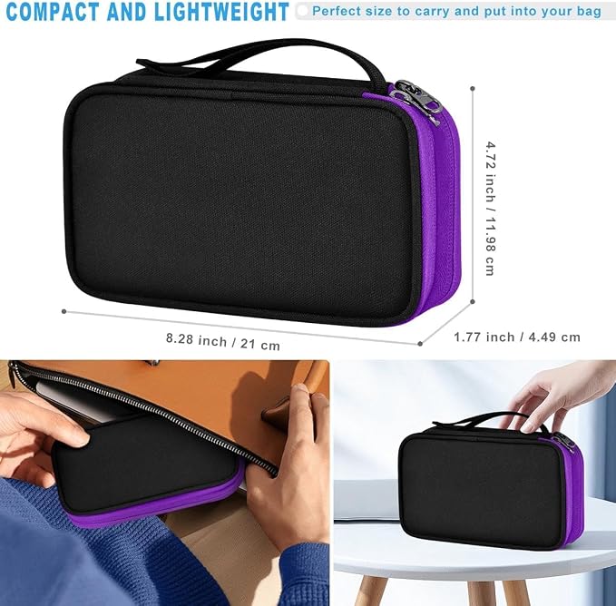 ZINMARK Portable Cable Organizer Case,Travel Pouch with Double-Layer Storage for Cables,Chargers,Earbuds & Phone,Black Purple– Small Size
