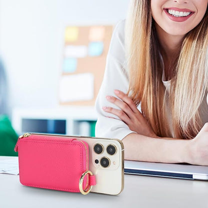 Cavor Compatible with MagSafe Wallet Genuine Leather Cash Wallets for Women, Magnetic Phone Wallet for iPhone 17 Pro Max/16/15/14/13/12, id Credit Card Holder with Mag safe Keychain-Rose red