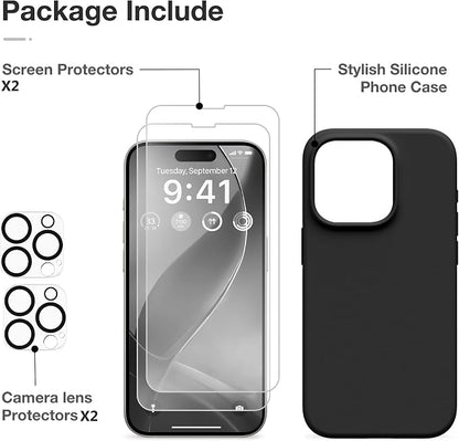 GONEZ for iPhone 15 Pro Max Case Silicone, Compatible with Magsafe, Camera Protector + Screen Protector, Soft Anti-Scratch Microfiber Lining, Liquid Silicone Shockproof Phone Cover, Black