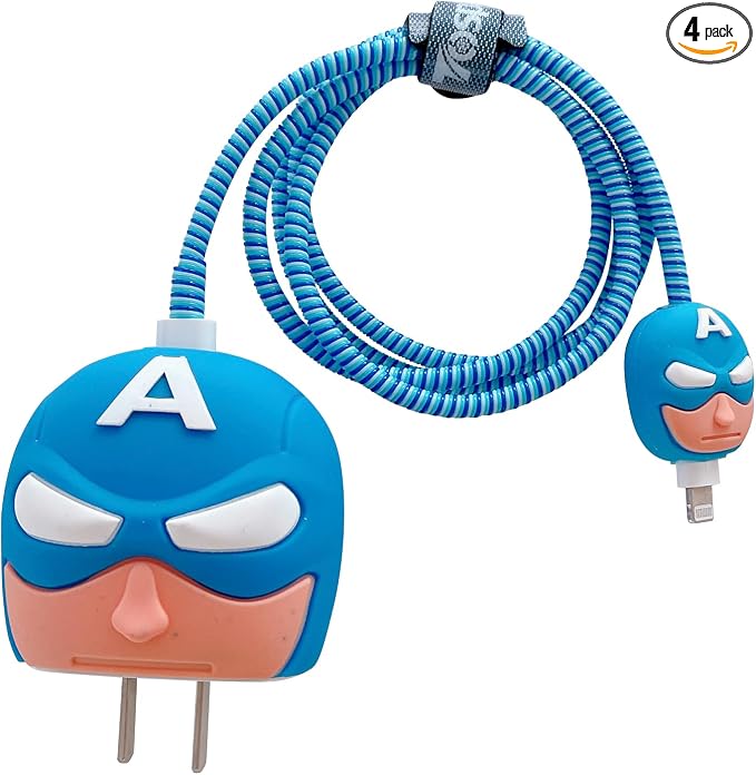 3D Cute Cartoon Charger Protector Case - Compatible for Apple 20W USB-C Power Adapter and Lightning Cable, No.13(4 in1)