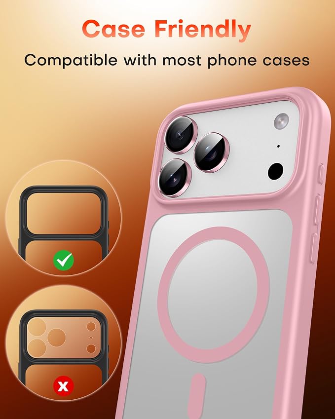 TOCOL Camera Lens Protector for iPhone 17 Pro Max/iPhone 17 Pro Tempered Glass HD Individual Scratch Resistant Camera Cover Accessories Case Friendly 2 Pack（Pink）