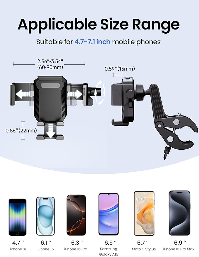 Bike Phone Holder, Geyrut Handlebar Phone Mount [No Block Camera] for Electric Scooter Mountain Dirt Bike and Motorcycle Compatible with 4.7''-7.1'' Smart Phone