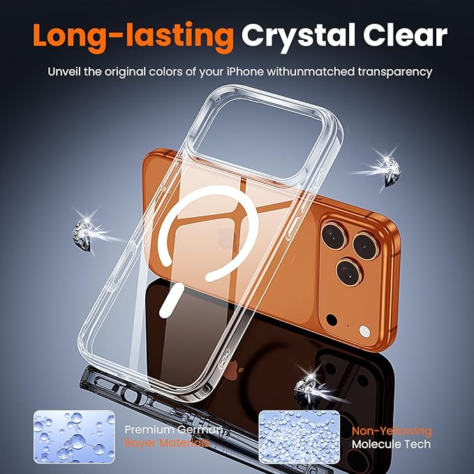 3 in 1 for iPhone 17 Pro Case Clear,Fits MagSafe, Not Yellowing, Screen Protector*1 Camera Lens Protector*1, Military-Grade Protection for Phone Cover 6.3 inch