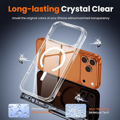 3 in 1 for iPhone 17 Pro Case Clear,Fits MagSafe, Not Yellowing, Screen Protector*1 Camera Lens Protector*1, Military-Grade Protection for Phone Cover 6.3 inch