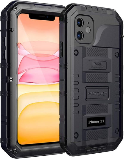 Beasyjoy for iPhone 11 Metal Waterproof Case - Heavy Duty, Shockproof, Dustproof, Rugged Defender, Built-in Screen, Outdoor Protection (Black)