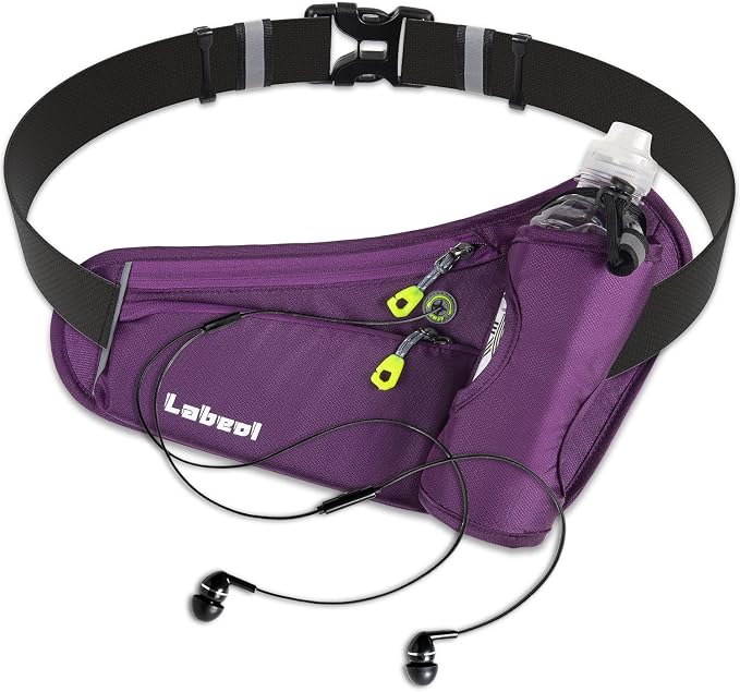 Running Belt, Waterproof Hydration Belt with Water Bottle Holder Hiking Walking Waist Pack Reflective Adjustable Fanny Pack Compatible for Phone Waistband Outdoor