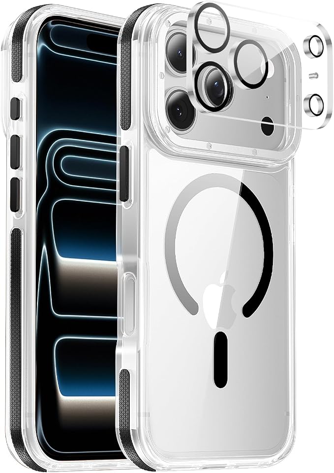 Strong Magnetic for iPhone 17 Pro case,1XLens Protector[10Ft Military-Grade Protection] Compatible with fit MagSafe Shockproof Slim Thin Cover case for iPhone 17 Pro 6.3 inch,Clear Black