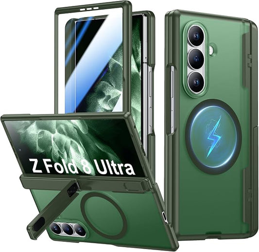 for Samsung Galaxy Z Fold 8 Ultra Case,[Compatible with MagSafe][Built-in HD Screen Protector & Kickstand][Hinge Protection] Translucent Matte Shockproof Phone Case for Z Fold 8 Ultra,Green