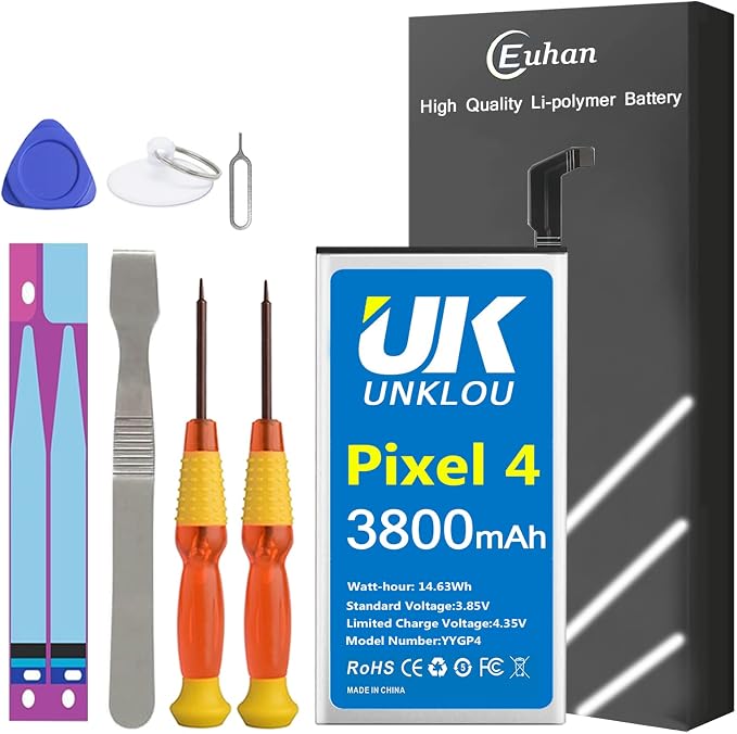 Pixel 4 Battery, [Upgraded] UNKLOU 3800mAh Li-Polymer Replacement Battery for Pixel 4 G020I-B with Repair Replacement Tool Kit [12 Month Service]