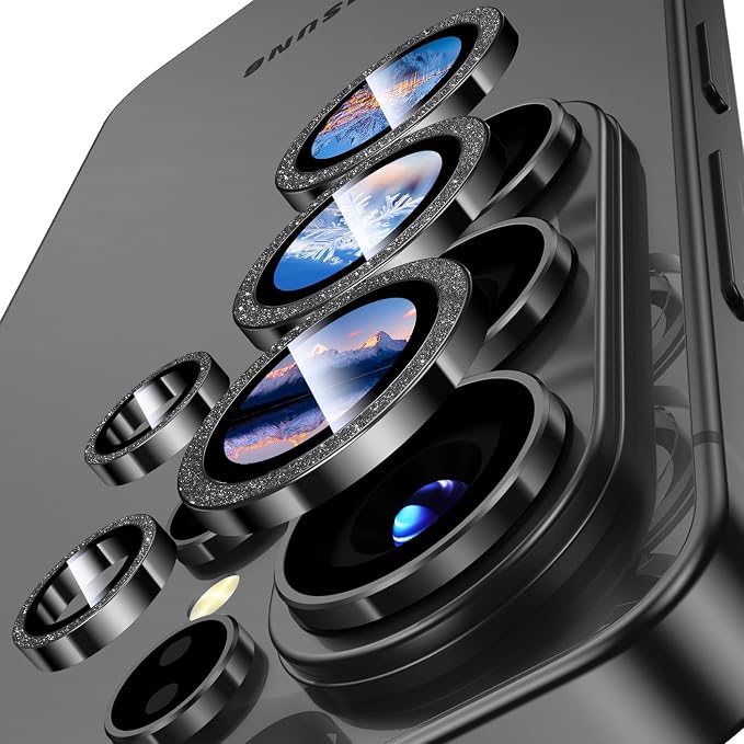 Uyiton for Samsung Galaxy S26 Ultra Camera Lens Protector - [Case-Friendly][Not Easy to Break][Ultra-Thin] Military-Grade Tempered Glass with Aluminum Metal Rear Camera Screen Cover - Glitter Black