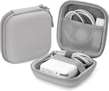 Charger Case for Macbook, Portable Tech Electronic Organizer Bag, Small Travel Storage Pouch for Laptop Accessories, MacBook Power Adapter, Charging Cords, USB Drives, Power Bank (Grey PU, M)