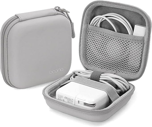 Charger Case for Macbook, Portable Tech Electronic Organizer Bag, Small Travel Storage Pouch for Laptop Accessories, MacBook Power Adapter, Charging Cords, USB Drives, Power Bank (Grey PU, M)