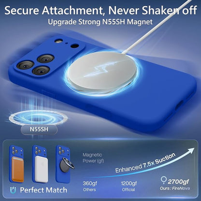 FireNova Magnetic for iPhone 17 Pro Case, Compatible with MagSafe, [Integrated Silicone Camera Control Button] [Camera Protection] Anti-Scratch Microfiber Lining Phone Case, 6.3", Klein Blue
