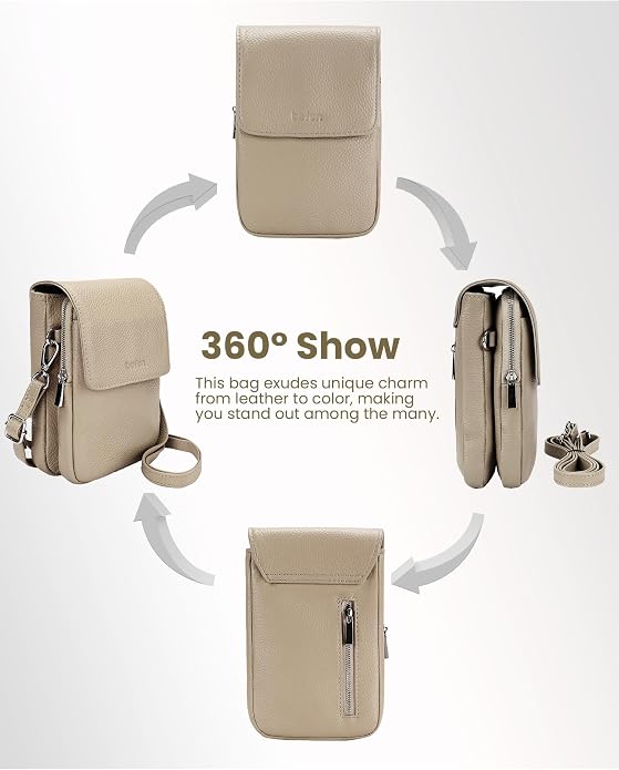 befen Genuine Leather Small Crossbody Bags for Women, Cell Phone Cross body Purse Bag with RFID Blocking Card Slots