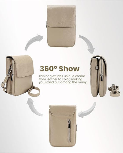 befen Genuine Leather Small Crossbody Bags for Women, Cell Phone Cross body Purse Bag with RFID Blocking Card Slots