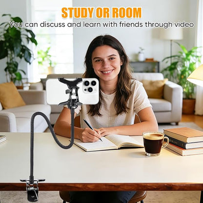 Gooseneck Phone Holder for Bed,Flexible Arm Clip,Lazy Bracket Mount Clamp for Desk,Headboard, Bedside,360 Adjustable DIY Flexible Grip Desktop Mobile Cell Phone Stand for All 4-7”Devices