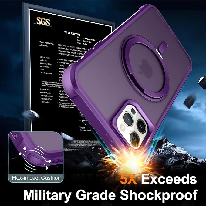 360° Magnetic Swivel Ring for iPhone 12 pro case, Built-in Metal Stand and Ring Holder, Magsafe Compatible, Military Grade Protection, Shockproof - Purple