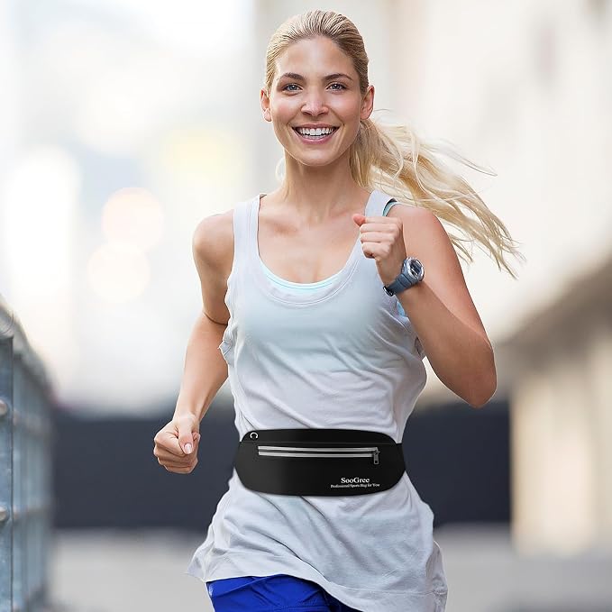 SooGree Running Waist Pack for Men Women, Lightweight Waterproof Sports Belt Bag, Phone Running Pouch, Night Reflective Fitness Storage Bag for Running Cycling Hiking Traveling (Lake Blue/Blue)