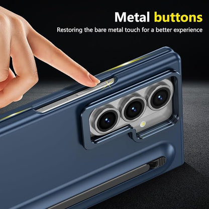 Slim PC phone Case for Samsung Galaxy Z Fold 6 with Built-in S Pen Holder, Adjustable Camera Kickstand, Anti-Scratch Front Screen Protector | Shockproof Matte Finish mobile phone case Dark Blue