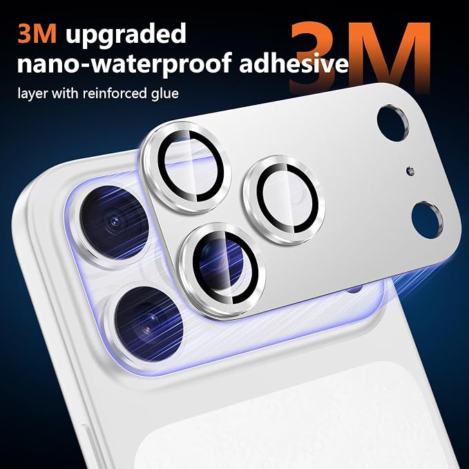 for iPhone 17 Pro Max Camera Lens Protector, [Military Grade Shatterproof] [Strong Adsorption] [Case Friendly] Full Coverage Metal Aluminum Alloy 9H Tempered Glass Camera Screen Cover, Slivery