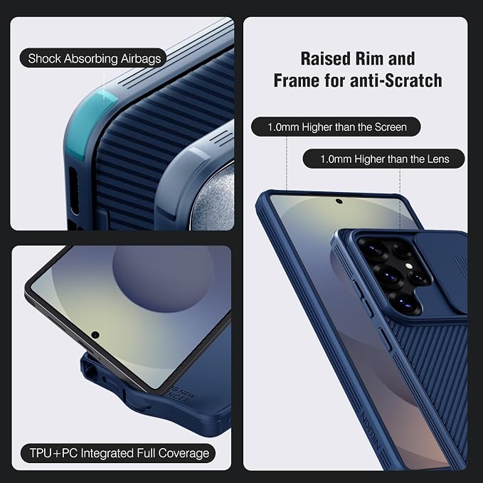 Nillkin for Samsung Galaxy S25 Ultra Case with Camera Cover, [Lens Protection] Mil-Grade Shockproof Protective Bumper Hard Cover Slim Phone Case for Galaxy S25 Ultra Cases 6.9'' Blue