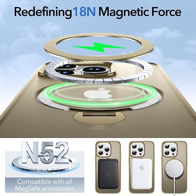 Anqrp 360° All-in-ONE Stand Case for iPhone 16 Pro with Rotatable Magnetic Kickstand Ring Holder, Compatible with MagSafe, MIL-Grade Shockproof iPhone 16 Pro Phone Case Cover 6.3" Titanium Gold