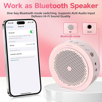 Moman Wireless Voice Amplifier with Lavalier Mic, 20H Battery 164ft Range Sensitive Pickup Noise Reduction PA System Bluetooth Portable Magnetic Charging Dock, Amplifier for Teacher Yoga Tour, Pink
