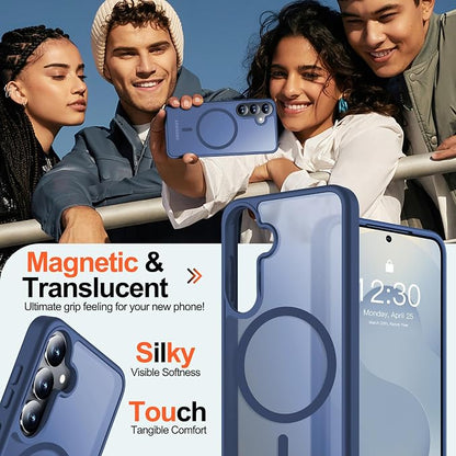 MOZOTER for Samsung Galaxy S25 Case with Magnetic,[Compatible with MagSafe][15Ft Military Dropproof][2*Screen Protector] Translucent Matte Anti-Slip Back Slim Shockproof Case for S25,6.2"(Blue)