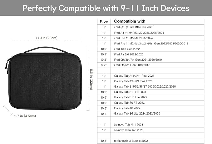 Dadanism Electronics Travel Organizer Case, Double Layers Cord Organizer | Travel All-in-One Storage Bag for Cable, Cord, iPad, Chargers, fits 9-11'' Tablets, Portable Tech Accessories Bag, Black