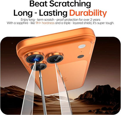 2 Pack Camera Lens Protector for iPhone 17 Pro Max/17 Pro/16 Pro Max/16 Pro/15 Pro Max/15 Pro/14 Pro Max/14 Pro [1:1 Invisible Fit] Military Grade Glass Metal Camera Lens Cover, Orange