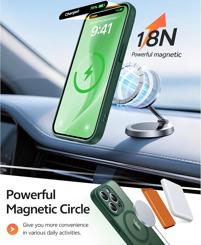 FNTCASE for iPhone 14 Pro Max Case: [Compatible with Magsafe] Translucent Matte Cases with [Full Camera Protection] [Screen Protector] Military Grade Shockproof Protective Phone Cover - Green
