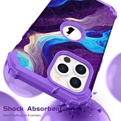 Hocase for iPhone 13 Pro Case, Heavy Duty Shockproof Protection Soft Silicone Rubber+Hard Plastic Bumpers Hybrid Protective Case for iPhone 13 Pro 6.1" 2021 - Blue Purple Marble