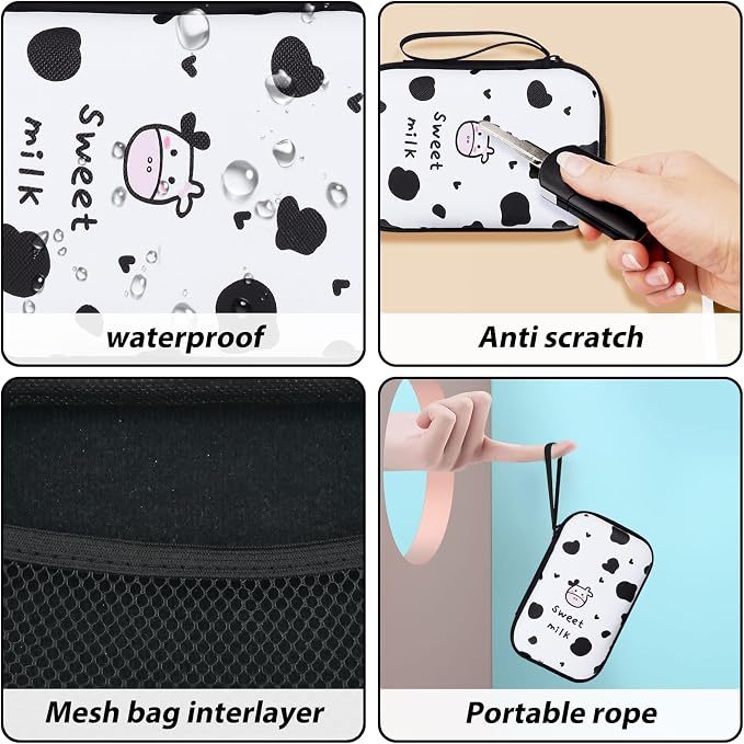 CameCosy DIY Phone Charger Cover Storage Sets Cable USB Earphone Wire Saver Organizer with Travel Storage Bag, Soft Cute Cable Protector Phone Charger Protector Compatible for iPhone(Milk Cow)