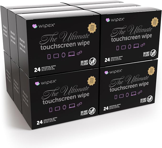 Wipex Ultimate Touch Screen Electronic Wipes - 24 Pack of Plant-Based Computer Cleaning Wipes for Screen and Keyboard - Large Laptop Screen Wipes for Electronics (5.9"x4.9") 12 Pack Bulk Case