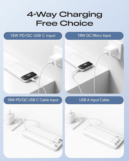 20000mAh Power Bank Fast Charging, Portable Charger with 4 Built-in Cables & 6 Outputs, 20W PD USB C Battery Pack Compatible with iPhone 16/15, Galaxy, Android, iPad & More (Travel Essential)